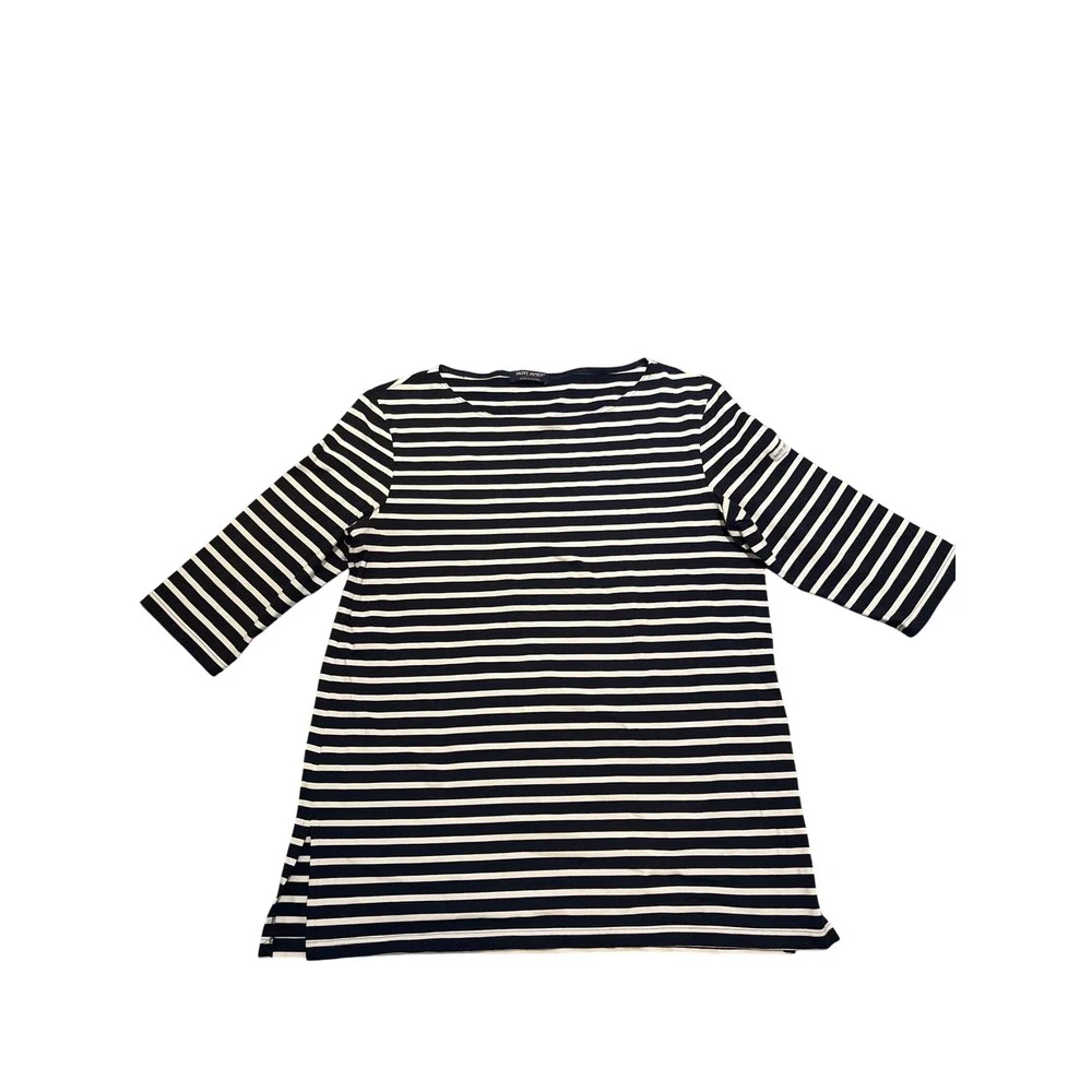 Saint James Navy and White Striped Long Sleeve Tee - Picture 1 of 8